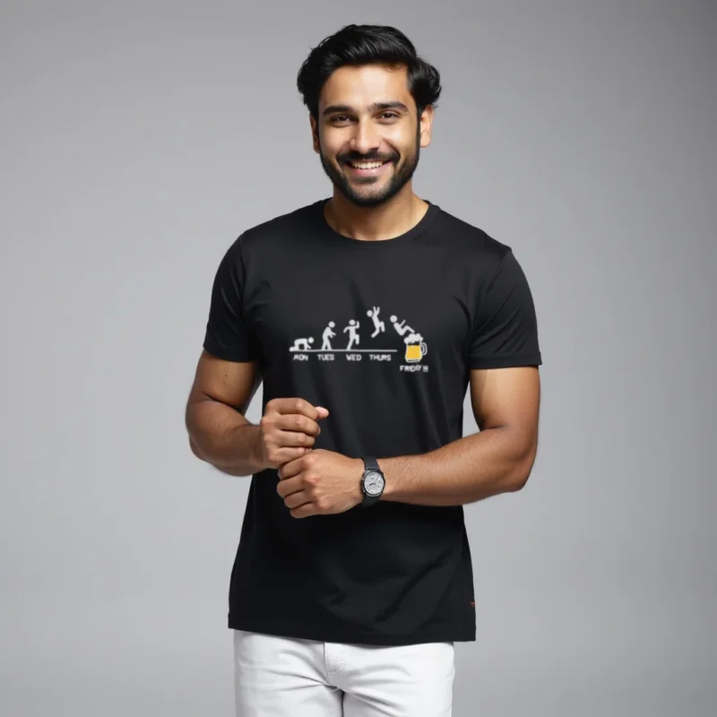 Black color week end vibes regular fit t-shirt