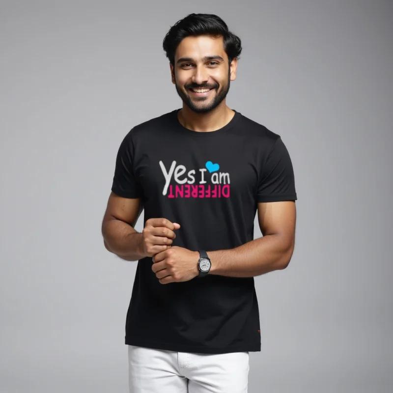 Yes I am different Black color regular fit T-shirts