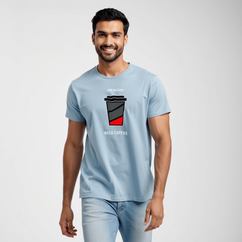 Low battery Need coffee Graphic t shirt cool blue color