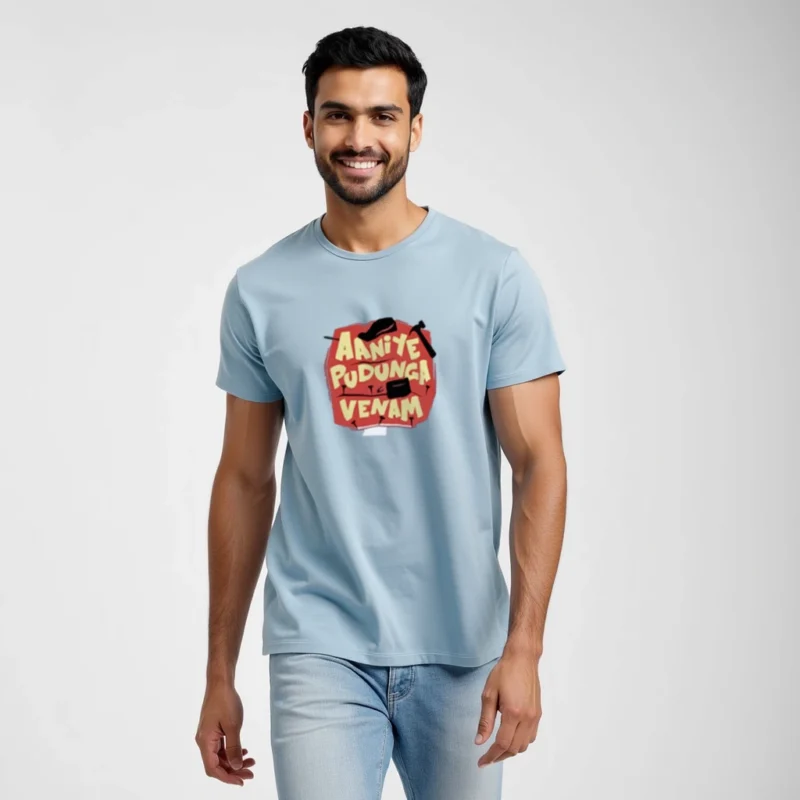 Aaniye puduga venam Cool blue green color regular fit T-shirts