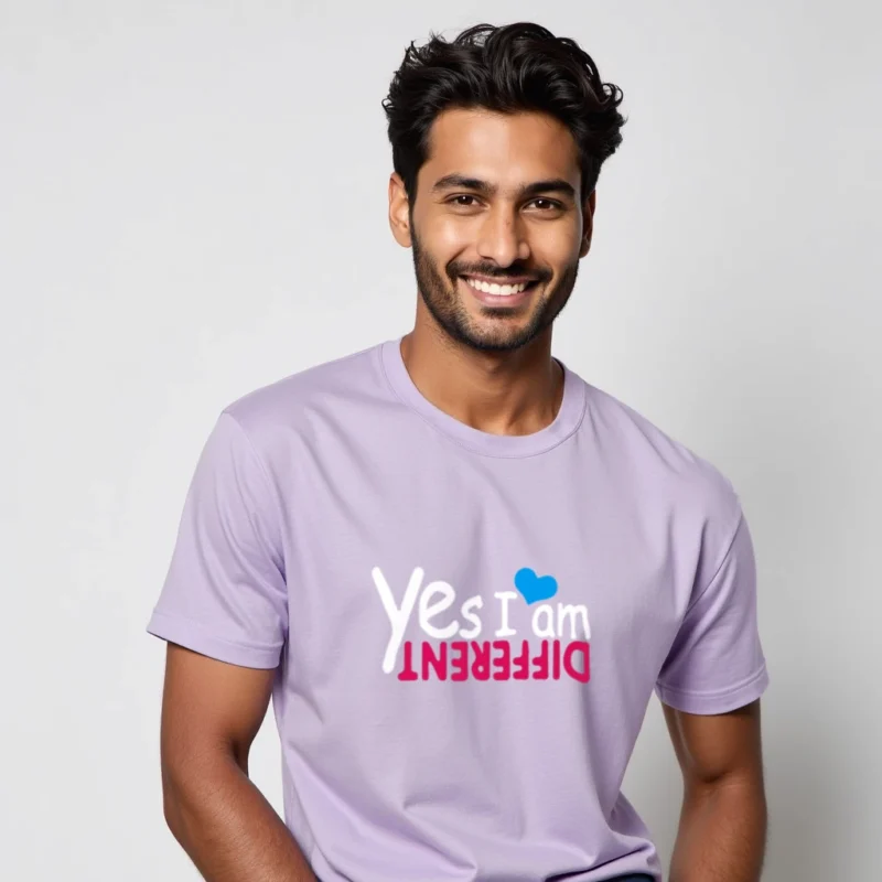 Yes I am different Lavender color regular fit T-shirts