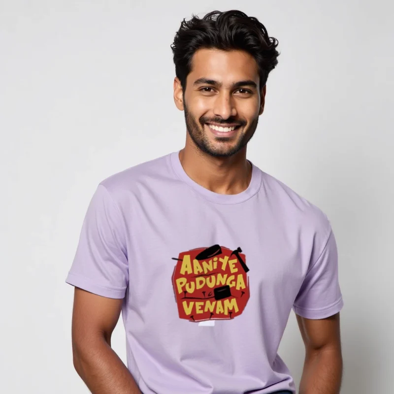 Aaniye puduga venam Lavender green color regular fit T-shirts