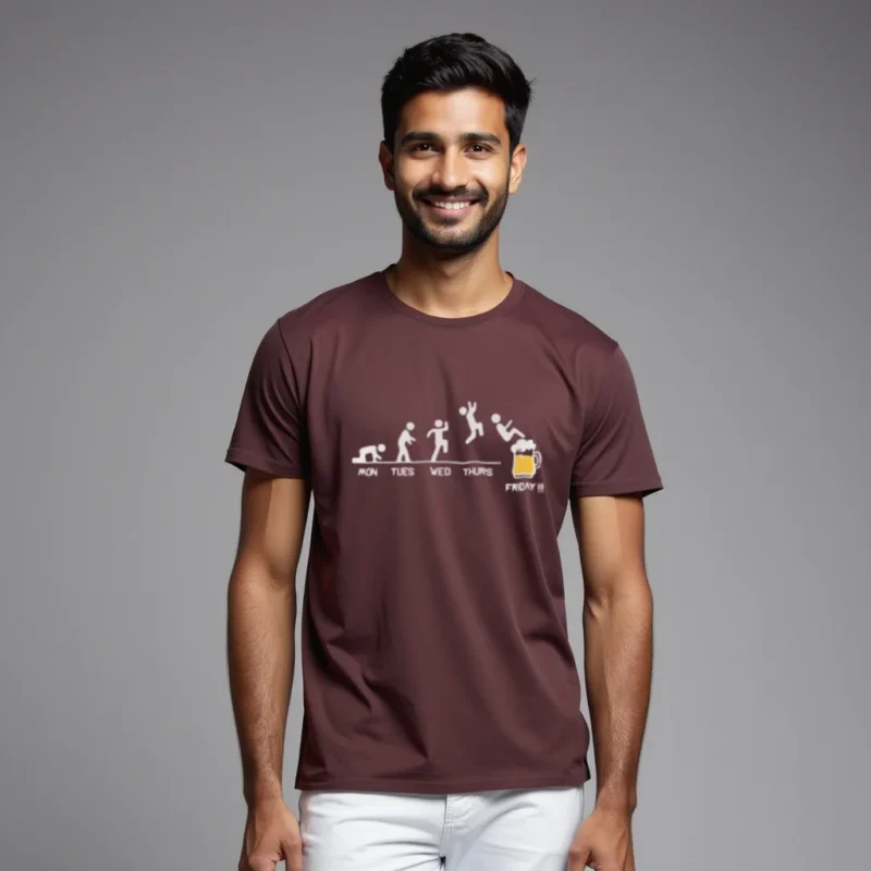 maroon color week end vibes regular fit t-shirt