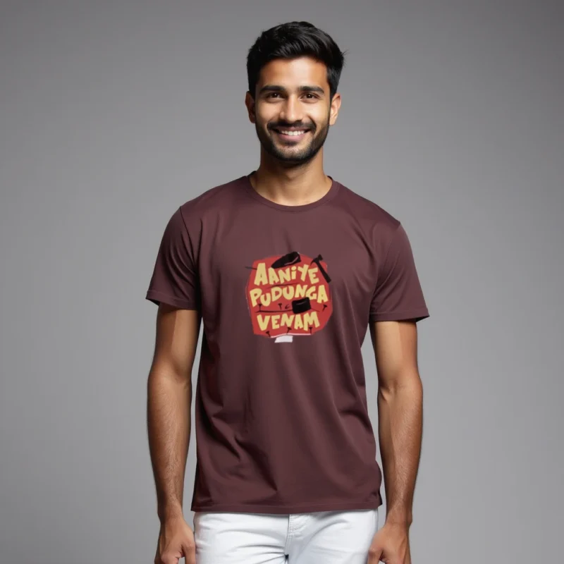 Aaniye puduga venam Maroon green color regular fit T-shirts
