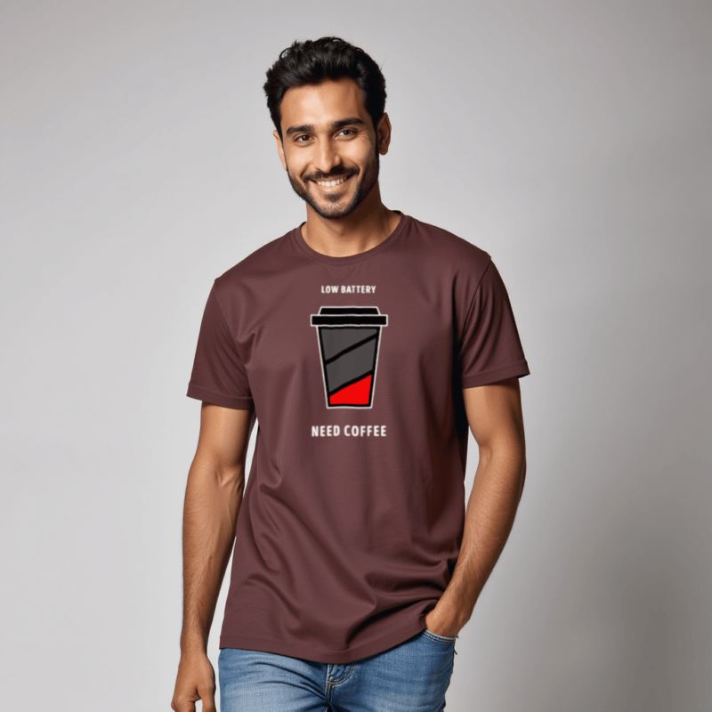 Low battery Need coffee Graphic t shirt Maroon color