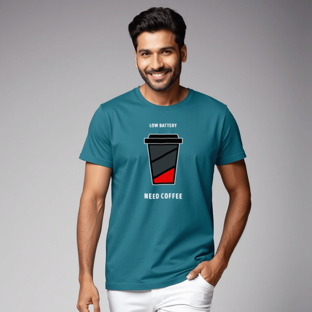 Low battery Need coffee Graphic t shirt midnight green color