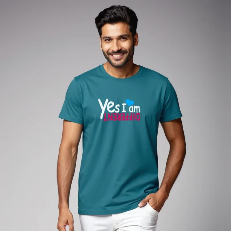 Yes I am different Midnight green color regular fit T-shirts