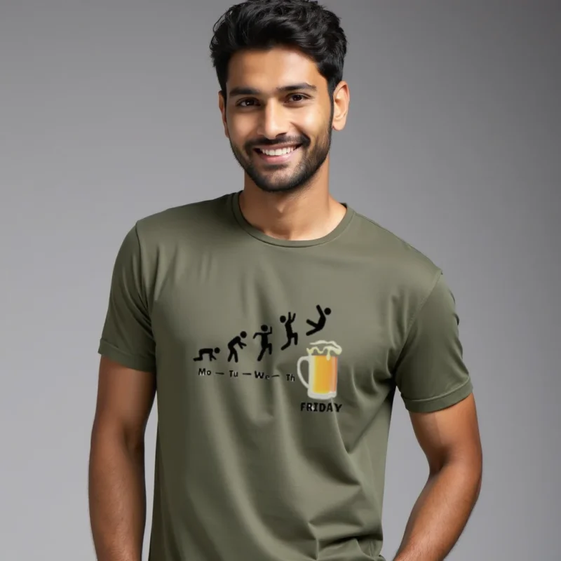 Olive green color week end vibes regular fit t-shirt