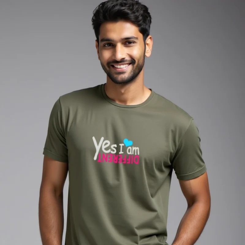 Yes I am different Olive color regular fit T-shirts