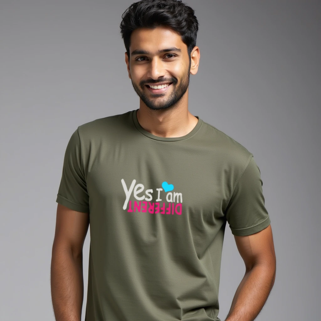 Yes I am different Olive color regular fit T-shirts