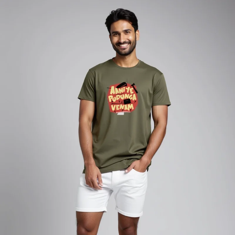 Aaniye puduga venam Olive color regular fit T-shirts