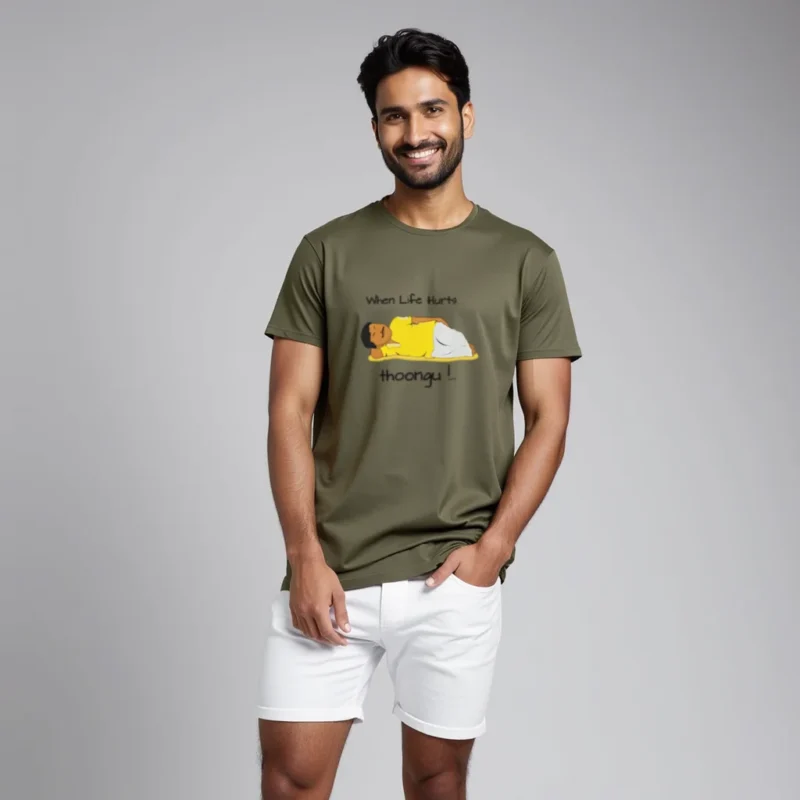 When life hurts thoongu olive green color regular fit T-shirts