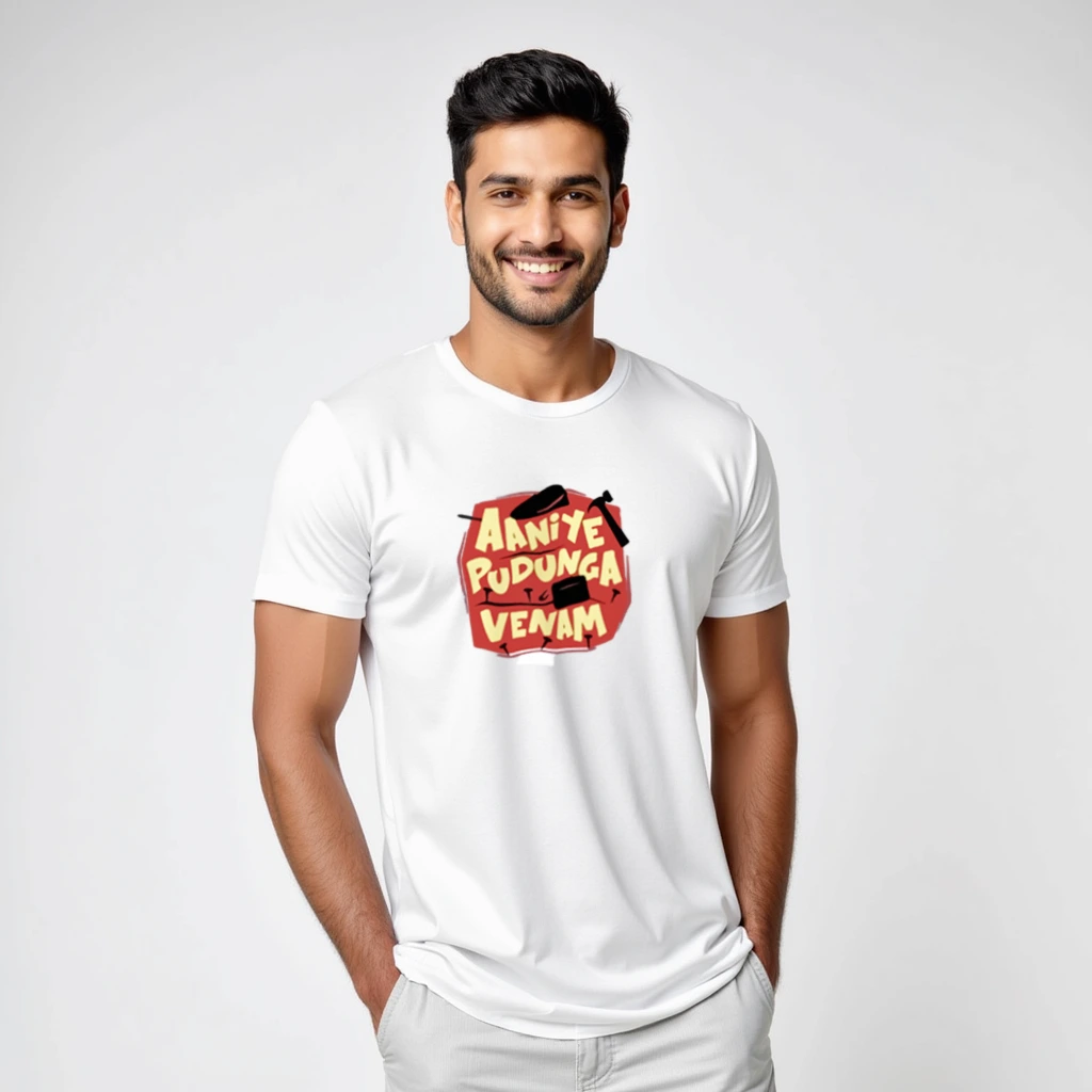 Aaniye puduga venam White color regular fit T-shirts