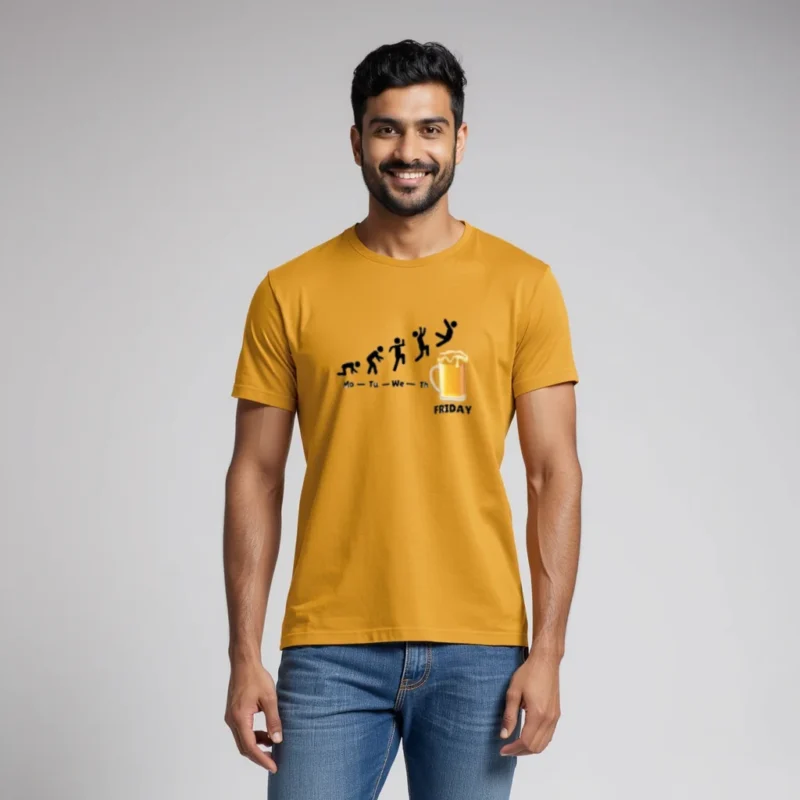 Yellow color week end vibes regular fit t-shirt