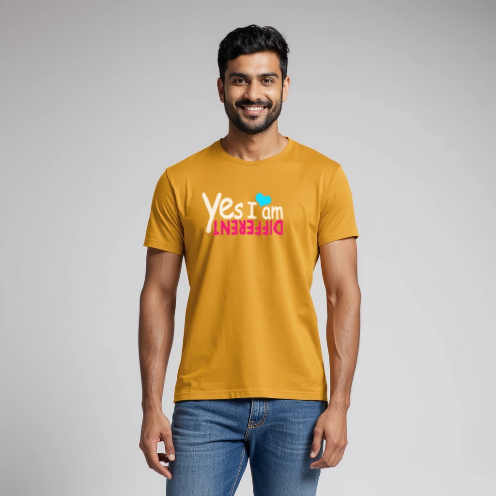 Yes I am different Yellow color regular fit T-shirts