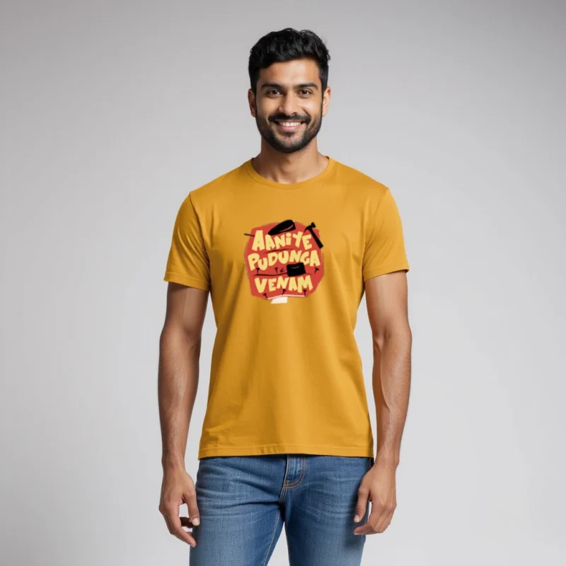 Aaniye puduga venam Yellow color regular fit T-shirts