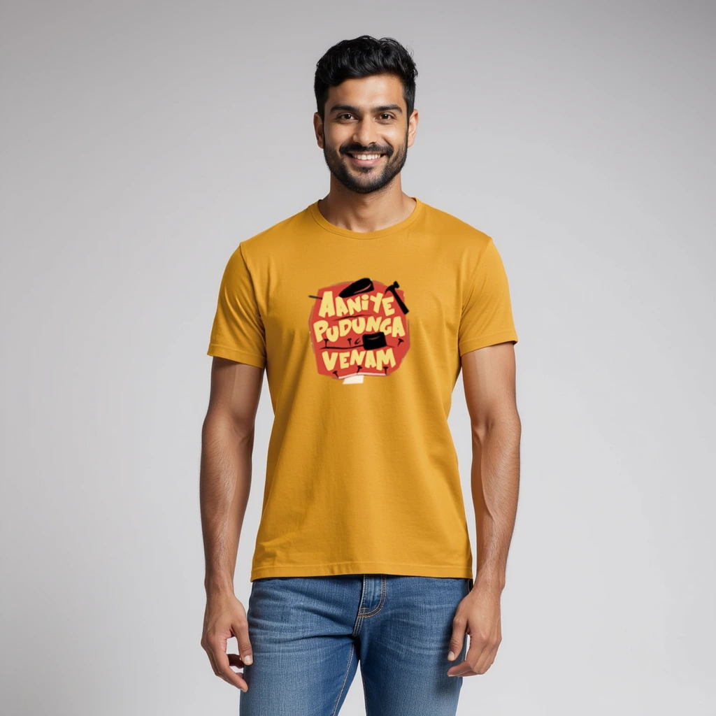 Aaniye puduga venam Yellow color regular fit T-shirts