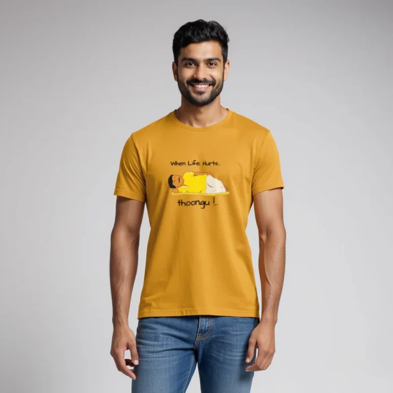 When life hurts thoongu Yellow color regular fit T-shirts