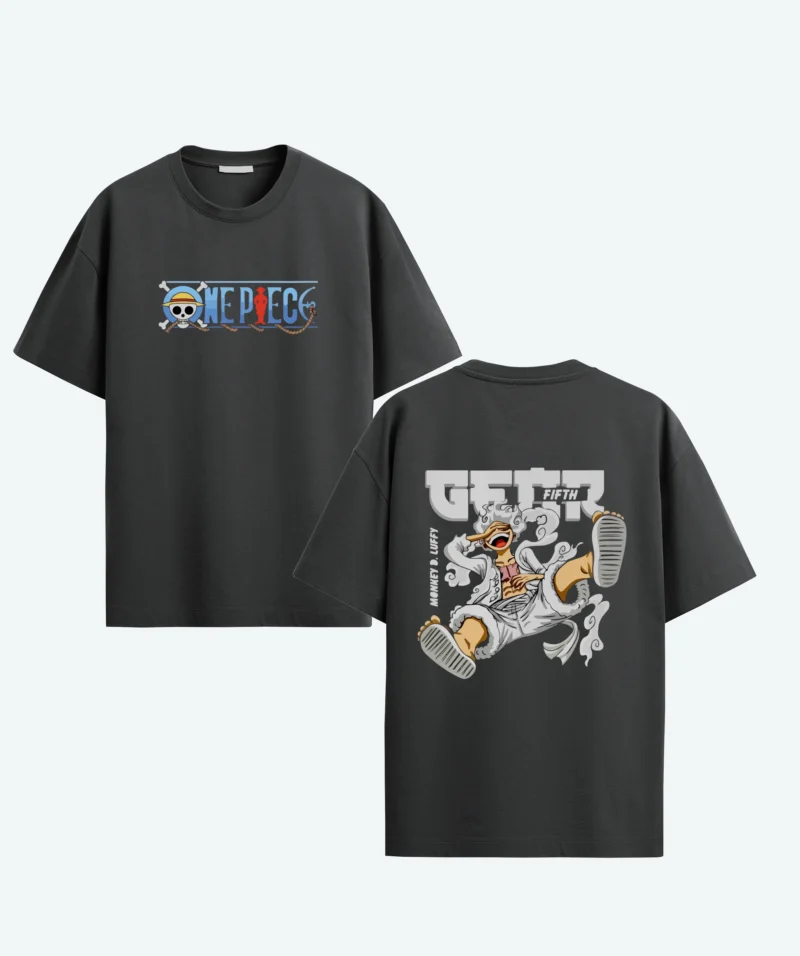 Black color oversized gear five anime t-shirt
