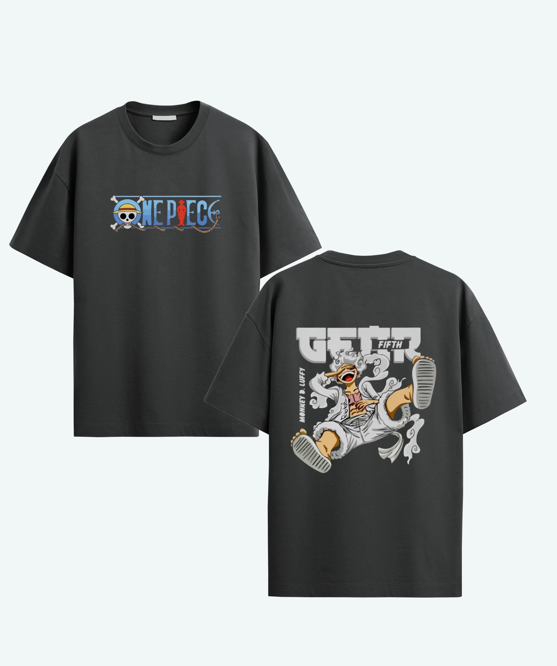 Black color oversized gear five anime t-shirt