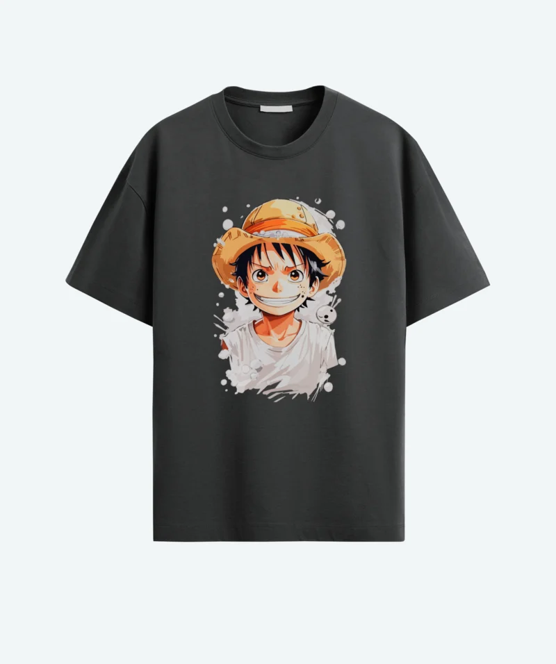 cute luffy anime oversized black color t-shirt