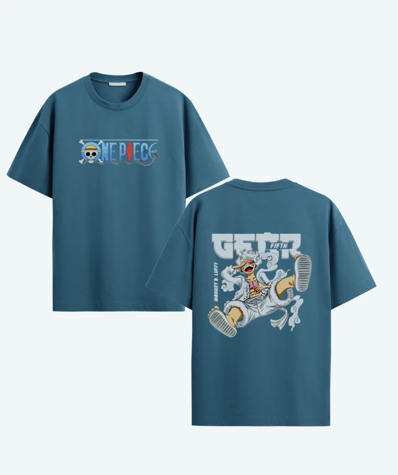 Blue color oversized gear five anime t-shirt