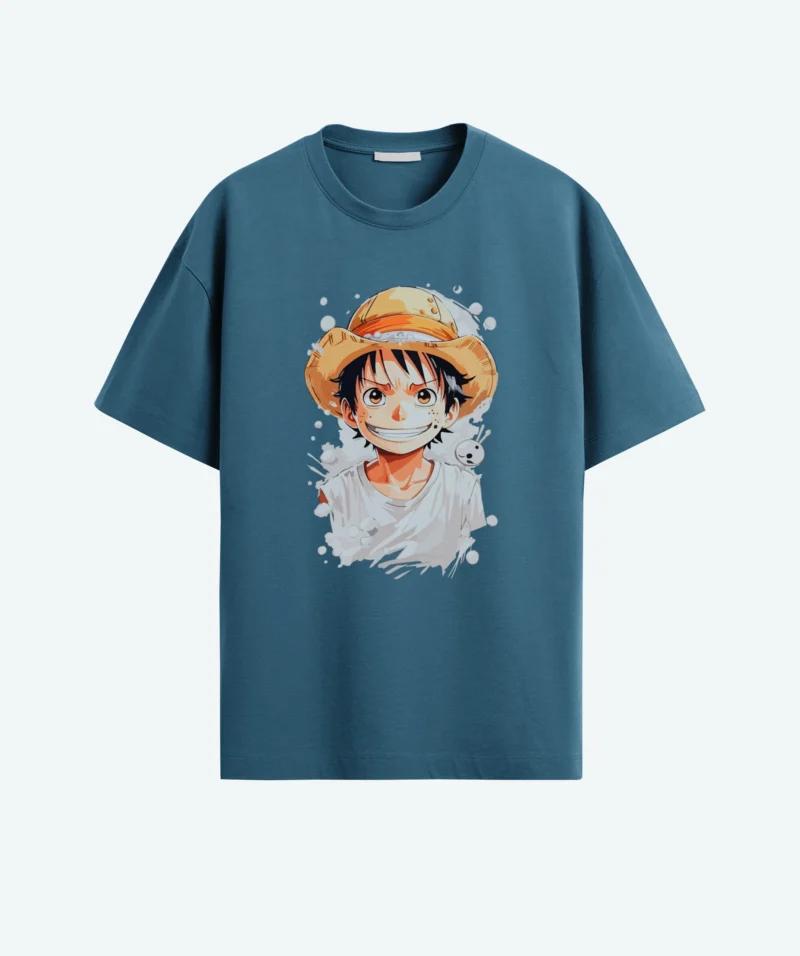 cute luffy anime oversized blue color t-shirt