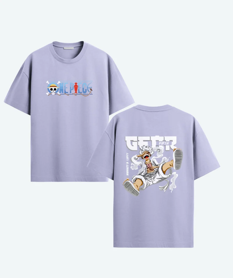 Lavender color oversized gear five anime t-shirt