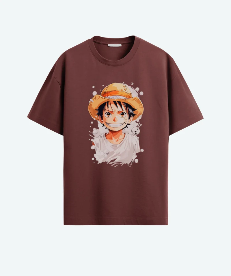 cute luffy anime oversized maroon color t-shirt