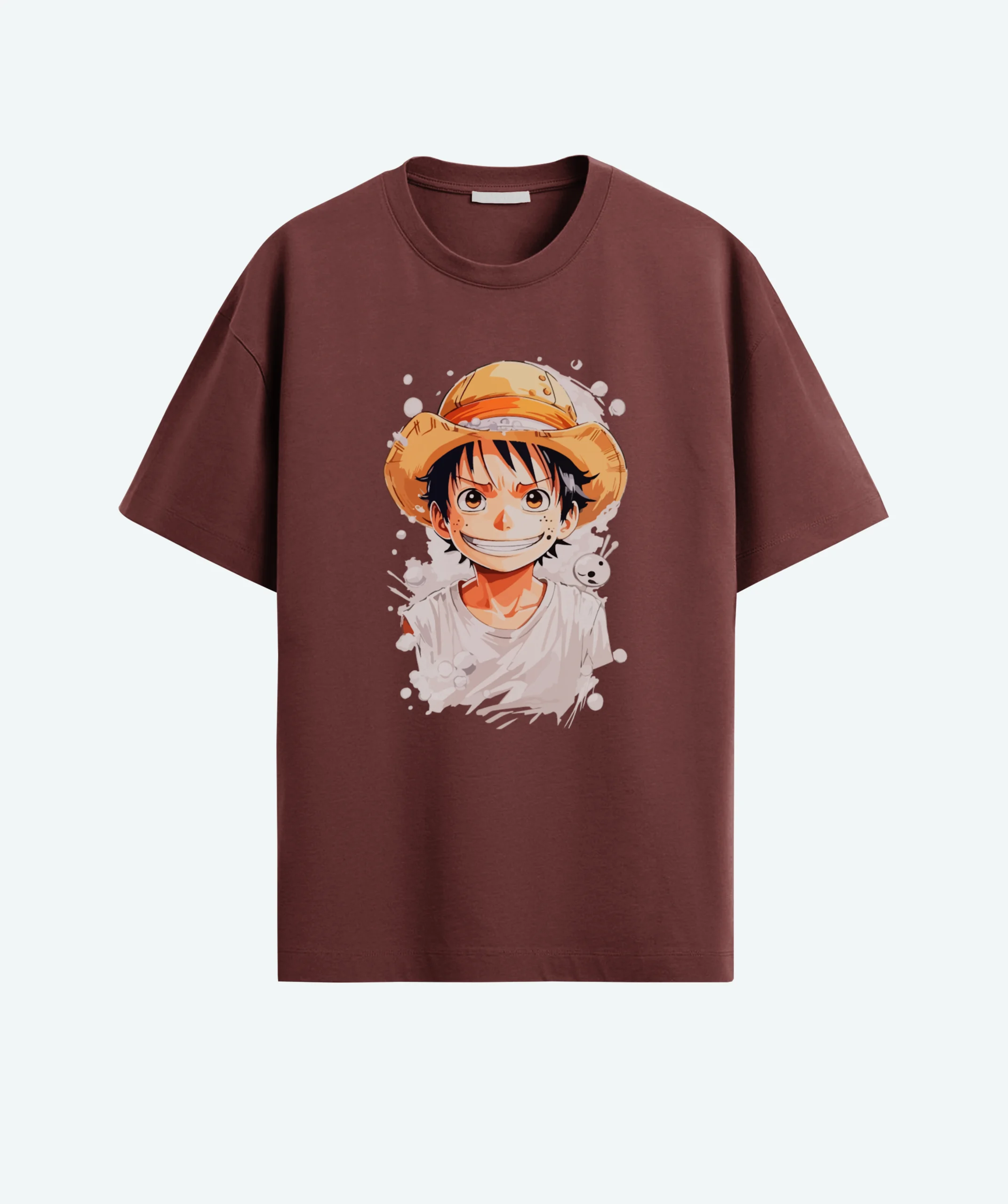 cute luffy anime oversized maroon color t-shirt