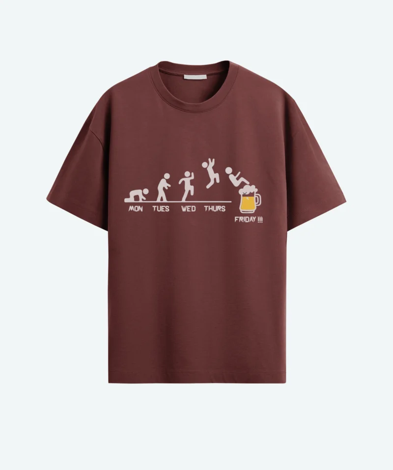 week end beer vibe maroon color oversized T-shirt