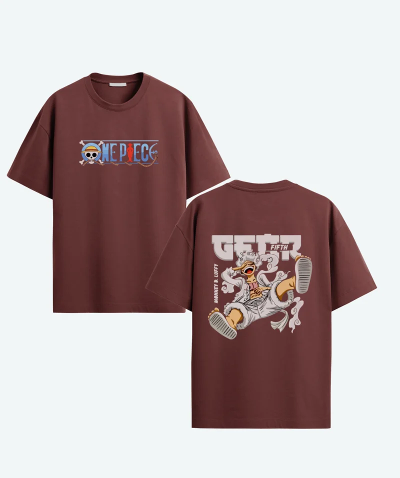 Maroon color oversized gear five anime t-shirt