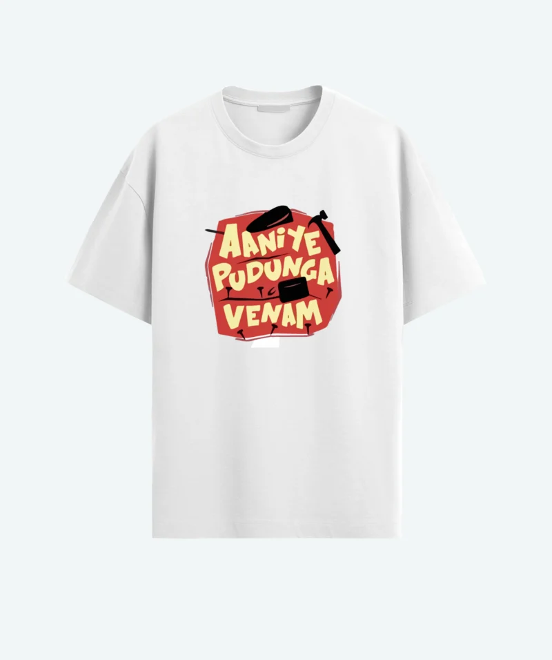 White color oversized aaniye pudka venam T-shirt