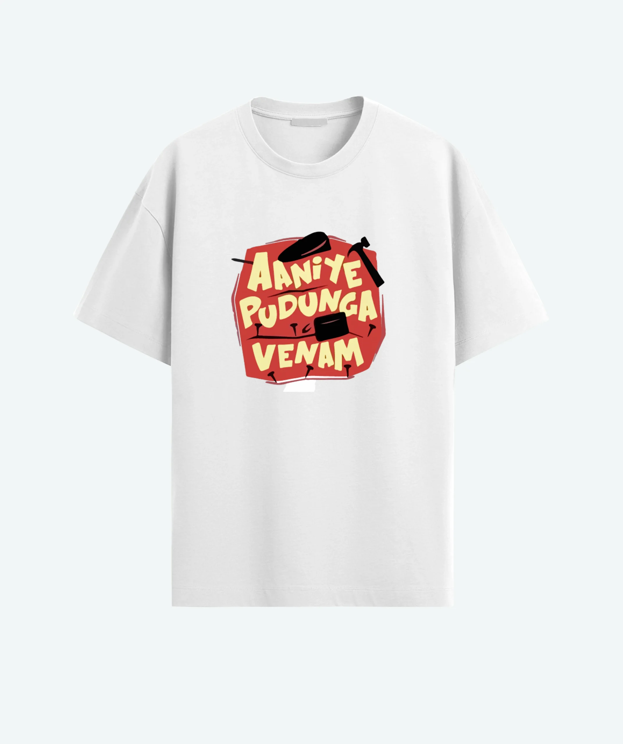 White color oversized aaniye pudka venam T-shirt