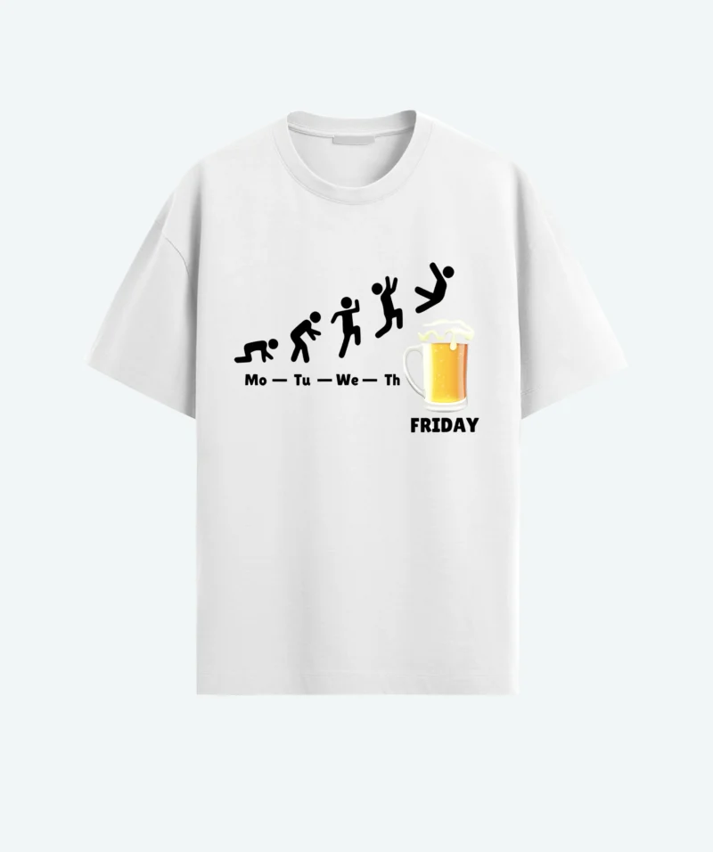 week end beer vibe white color oversized T-shirt